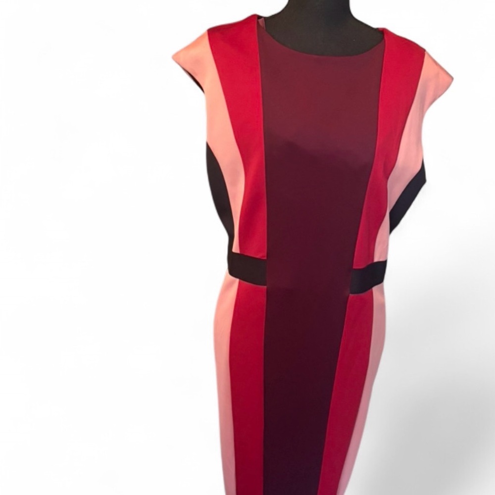 New York & Company Burgundy and Pink Colorblock Midi Sheath Dress
